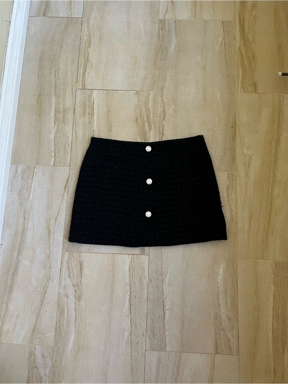 Zara Black Mini Tweed Skirt with Decorative Buttons